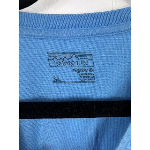 Patagonia Men's Regular Fit Logo Organic Cotton T-Shirt Blue XL Worn Wear Preppy - Picture 3 of 7